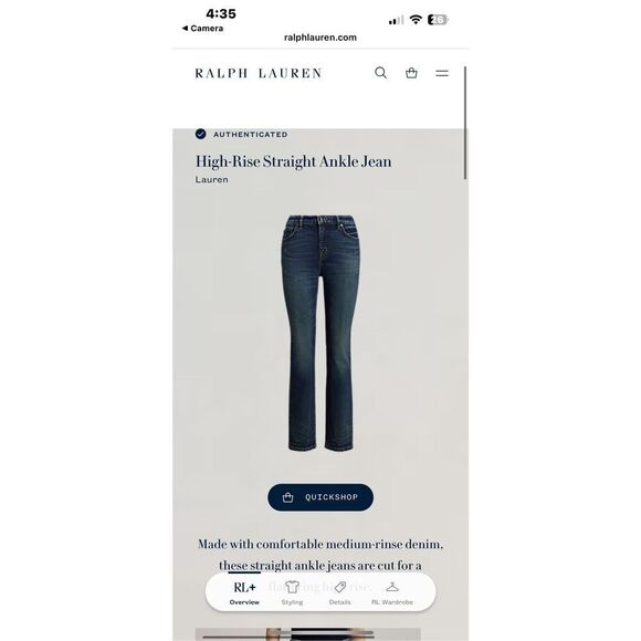 Lauren Ralph Lauren High-Rise Straight Ankle Jeans Size 4 - Picture 3 of 7